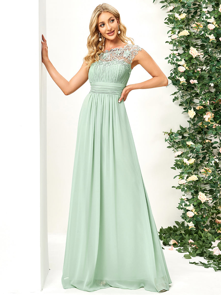 Chic Lace Cap Sleeve Evening Gown with Ruched Waist and Open Back