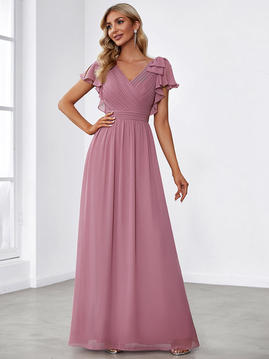 Elegant Evening Gown with Ruffled Sleeves